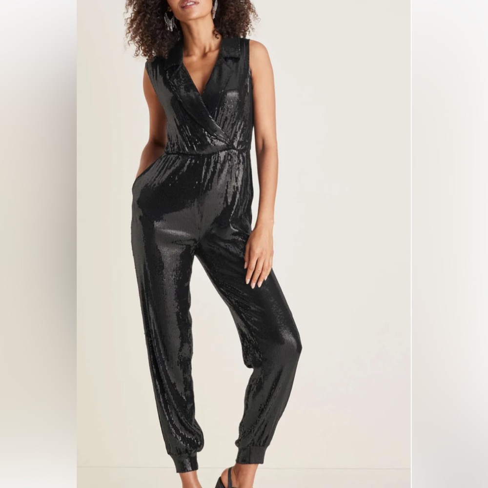 black sequin jumpsuit